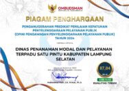 Raih Poin 87,04 DPMPPTSP Kabupaten Lamsel Resmi Sandang Zona Hijau Kualitas Tinggi Dalam Penyelenggaraan Pelayanan Publik dari Ombudsman RI