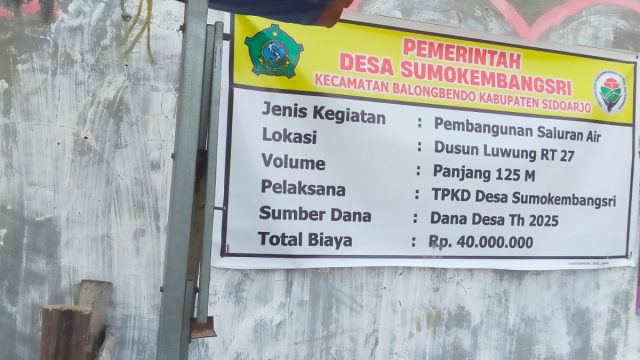Pemerintah Sumokembangsri Realisasikan Pembangunan Saluran Air Atau Drainase Melalui Dana Desa Tahun 2025