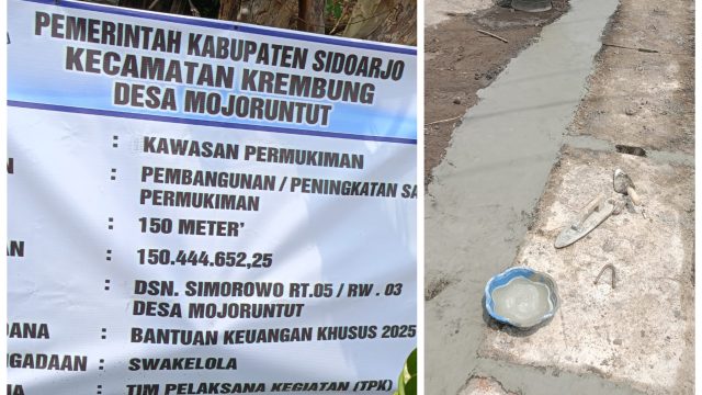 Pemdes Mojoruntut Bangun Saluran Irigasi Dari Dana Bantuan Keuangan khusus BKK Kabupaten Sidoarjo