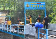 Polres Ngawi Rampungkan Perbaikan Jembatan Merah Putih Presisi di Blandongan