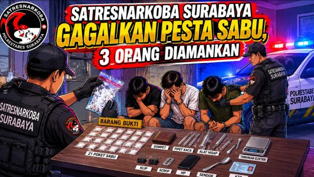 Satresnarkoba Polrestabes Surabaya Gagalkan Pesta Sabu, 3 Orang Diamankan 1 Masi DPO