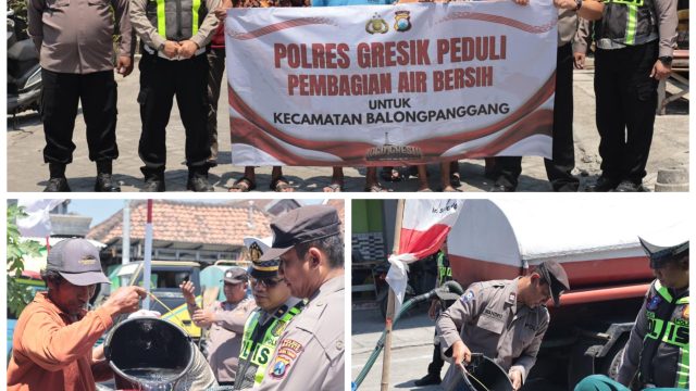 Polres Gresik Peduli, Salurkan Bantuan Air Bersih untuk Warga Tiga Desa Terdampak Kekerigan di Balongpanggang