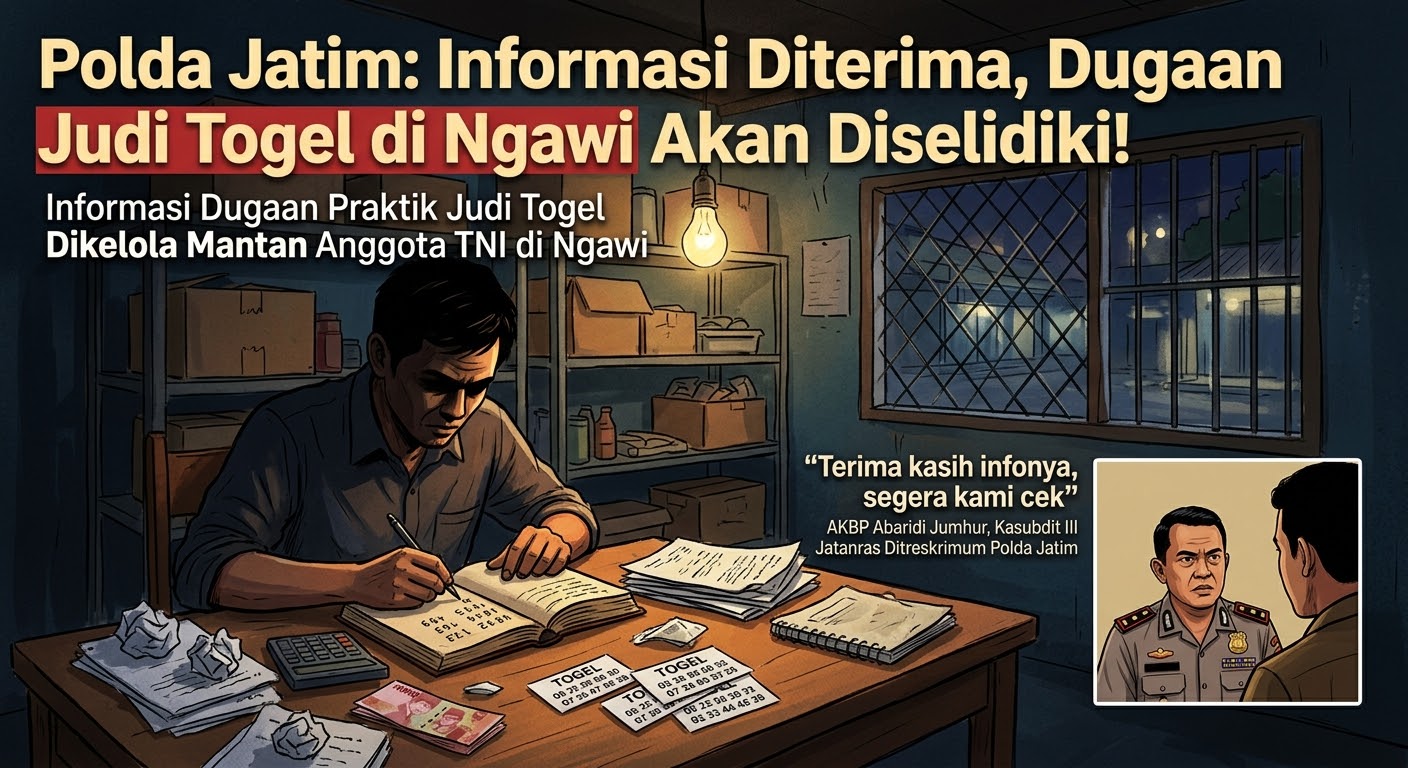 ‎Respon Polda Jatim: Informasi Diterima, Dugaan Judi Togel di Ngawi Akan Diselidiki!
